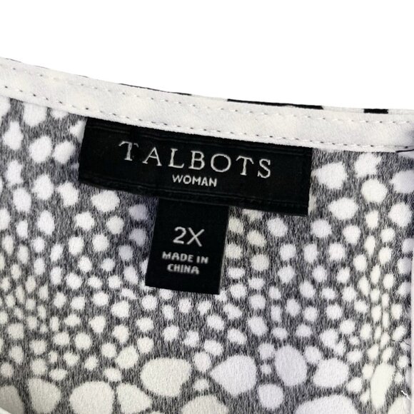 Talbots Black White Dot Blouse 2X | Tie Hem Pullover - Picture 6 of 9